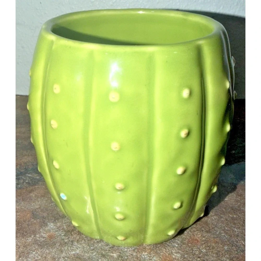 Pier 1 Cactus Mug Green Stoneware Flower Handle Coffee Cup EUC